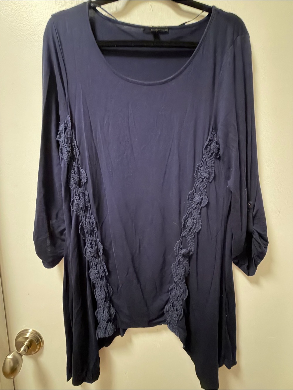 Cable & Gauge Navy Scoop Neck Tunic with Crochet Panels